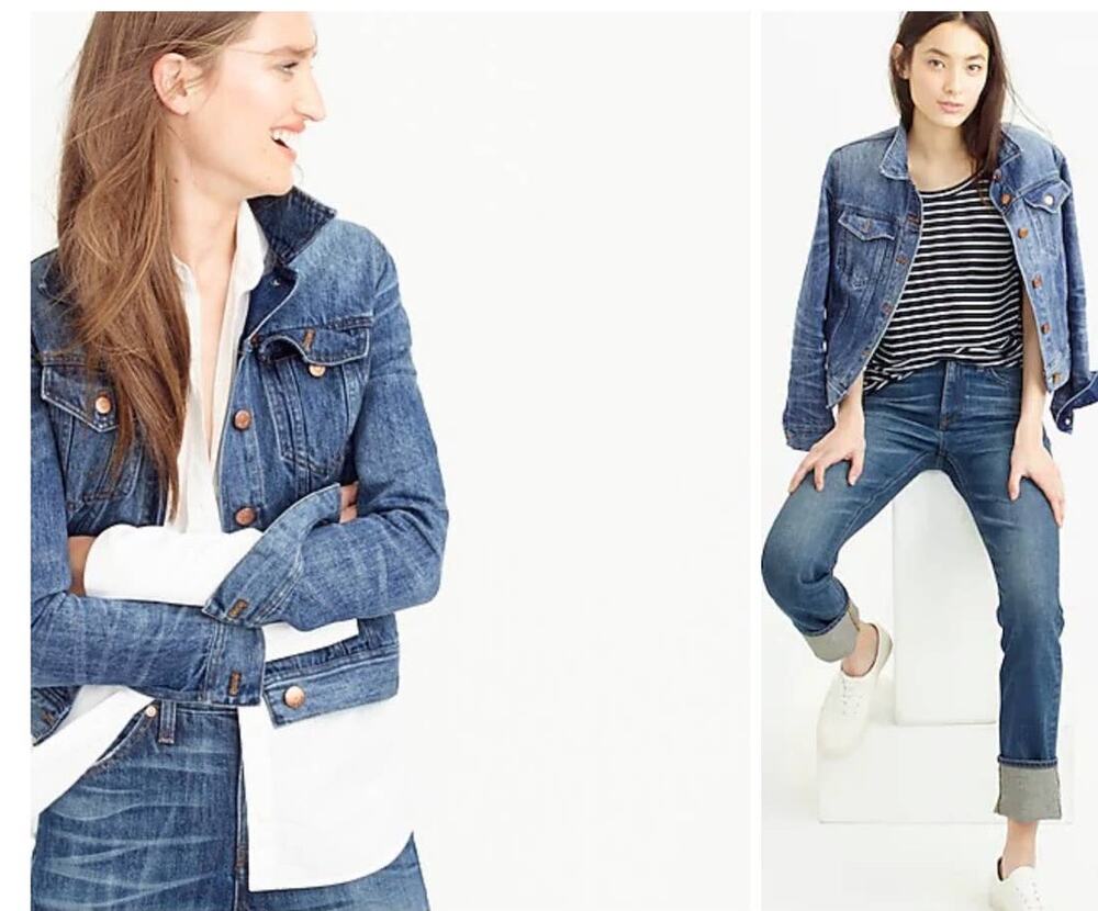 J CREW Classic Denim Jean Jacket Indigo Tyler Blue Wash Trucker Jacket sz XS